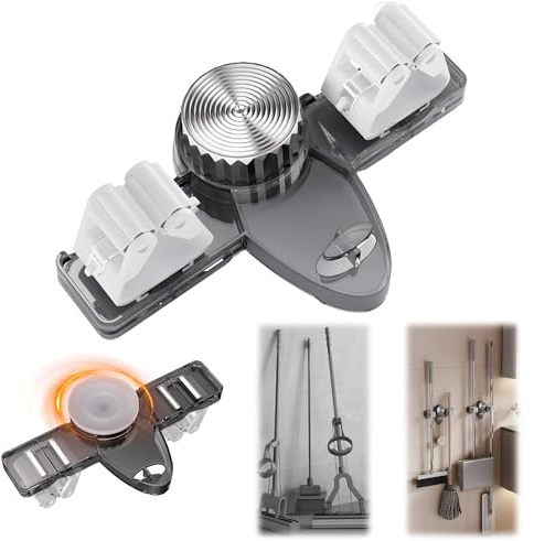 Atlodas Broom Holder Mop Hanger, No punching required Broom Hanger Organizer for Bathroom, Kitchen, Office，Utility Room，Laundry Room,Home Garden, Garage Storage and Organization Rack (gray)