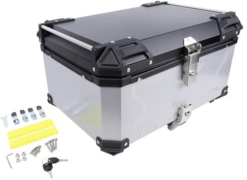 Merautop SJ Motorrad-Topcase aus Aluminium, wasserdicht, 65 L Motorrad-Topcase oder Gepäckaufbewahrung (Silber)