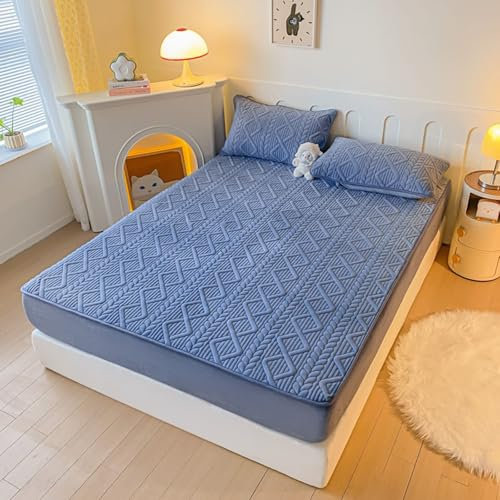 KnSam 180x220cm Betttuch mit 2er Kissenbezüge Set Allergiker, Spannbettlaken Einfarbig Schlafkomfort, Samt Bett Laken Bezug Dunkelblau für alle Jahreszeiten