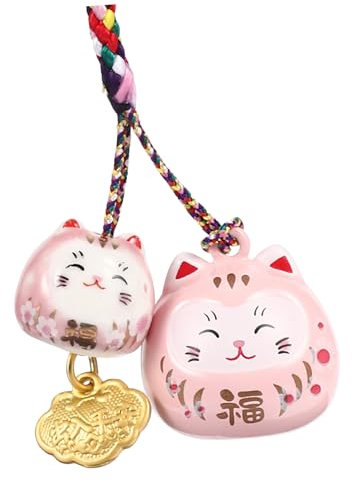 OSALADI Pendentif Suspendu Chat Amulette Japonerie Maneki Neko En Céramique Pour Téléphone Paquet Clé, Décoration Japonaise Légère Couleur Rose Clair