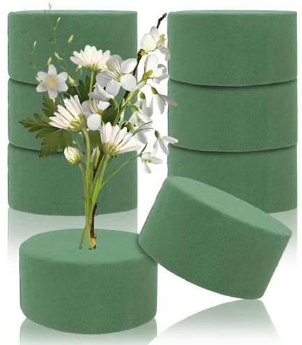 CTYUEYUN 8 Pcs Round Floral Foam 8X4 cm,Foam for Flowers | Green Foam for Flowers Room Décor,Wet Dry Floral Foam Block for Wed Party Decoration Crafts