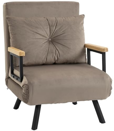 HOMCOM Sillón convertible 1 plaza 4 en 1 sofá cama sillón cama con respaldo regulable en 5 posiciones, cojín incluido, sofá cama 1 plaza para invitados, salón, capacidad de carga 120 kg marrón