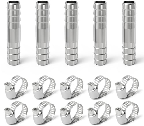 ERGAOBOY 5 pezzi 17 mm 304 raccordo a barbiglio in acciaio inossidabile, giunto di riparazione, raccordo di unione, adattatore diritto con morsetto per aria, acqua e carburante