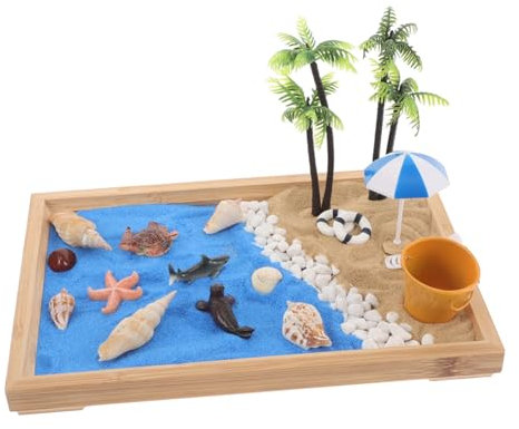 POPETPOP Ocean Zen Garden Desktop Decorative Sandbox Mini Sand Table Zen Beach Ornament for Home