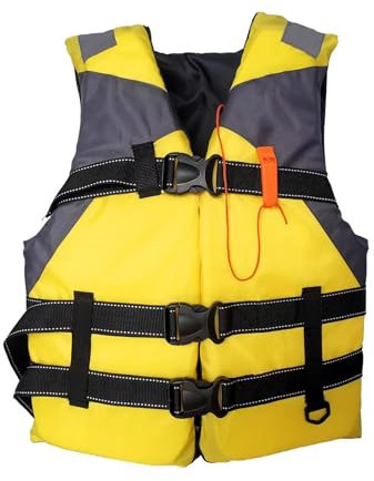 LIXQQS Schwimmweste für Erwachsene & Kinder: Auftriebshilfe mit Pfeife & Beingurten für Kajak SUP Boot Schwimmen Rettungsweste(Yellow1,XL)