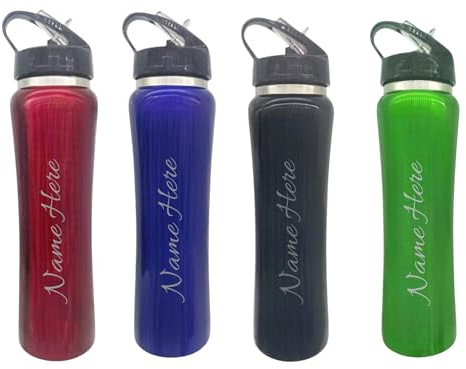 1stclassgifts [Custom] Personalised Engraved Name Double Wall Sports Style Bottle 600ml 20oz Hot Cold Selection Of Colours (Black)