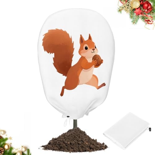 PATWING Pflanzenschutz Winter 80g/m²，160x180cm, Eichhörnchen | Mit Reißverschluss Und Zugband, Frostschutz, Reißfest, Wiederverwendbar, Für Olivenbäume, Palmen Und Kübelpflanzen