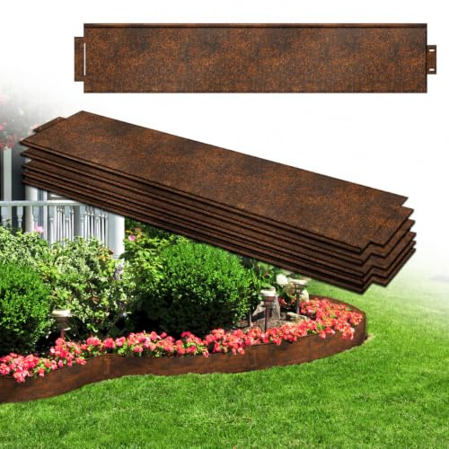 Aufun Rasenkante aus Verzinkt Stahl 20 m x 15 cm Beetumrandung Beeteinfassung mit Rostoptik Mähkante Palisade 20 Stücke 100 cm x 15 cm (L x H), zur Eingrenzung von Blumenbeeten, Gartenwegen, Bäumen
