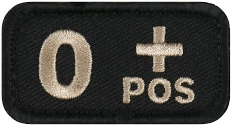 Café Viereck Blutgruppe-Patch, gestickter Klett-Aufnäher 5 x 3 cm schwarz, 0+, vernähte Rückseite, Kettelrand, farbecht, UV-beständig, wetterfest, Klettpatch für Ausrüstung, Rucksack, Jacke, Tasche