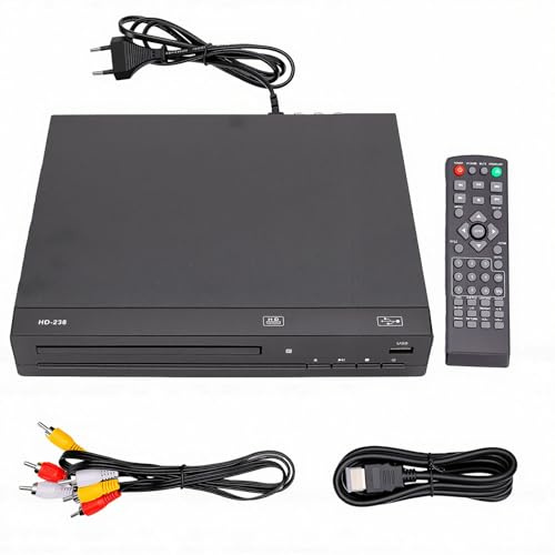 Cuifati Lettore DVD per TV, Lettore Stereo Domestico 1080P per Tutte le Regioni, CD Compatto con Cavi AV HDMI e Telecomando per Intrattenimento TV Home Theatre (Spina europea)