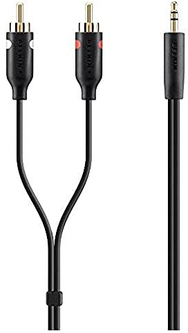 Belkin F3Y116bt2M Cinch/Klinke Audio Anschlusskabel [2X Cinch-Stecker - 1x Klinkenstecker 3.5 mm], Schwarz, 2 m