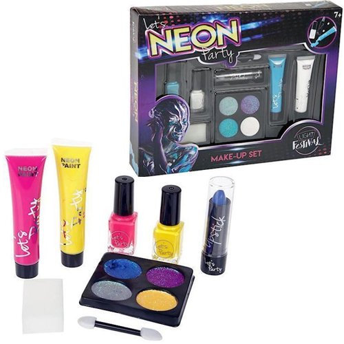 NEON COSMETIC MAKE UP SET GLOW IN DARK LIPSTICK NAIL POLISH FACE PAINT PARTY NEW
