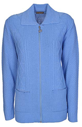 Lets Shop Shop Womens Zipped Cable Knit Long Sleeve Zip Through Fasten Jumper Top Ladies Classic Knitwear Zipper Cardigan Pullover Plus Size 10 12 14 16 18 20 22 24 Mid Blue