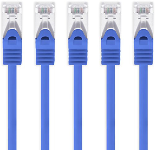 1aTTack.de 1m - bleu - 5 pièces câble réseau CAT.7 câble patch Sftp (câble brut) (SET) 10000Mbit/s - 500 MHz assemblé avec 2 fiches RJ45 Cat6a