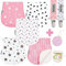 Dodo Babies Paquete de 5 paños para eructar para bebé - Paños para eructar de Muselina orgánica Suave y Absorbente - Incluye Estuche para Chupete y 2 Clips para Chupete - Colores: Rosa, Blanco y Gris