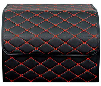 Ergocar Kofferraum Organizer Luxus-PU-Leder Aufbewahrungstasche Organizer Wasserdicht Faltbar Kofferraum-Tasche für Auto/LKW/SUV (Schwarz Rot-M)