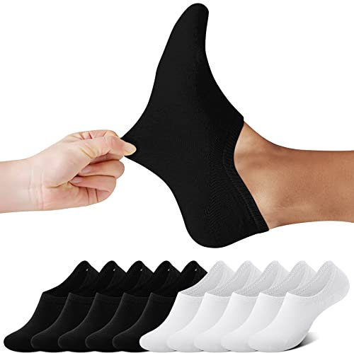 FALARY Füßlinge Herren Damen Footies Unsichtbare Kurze 10 Paar Sneaker Socken Großes Silikonpad Verhindert Verrutschen_SchwarzWeiß_43-46