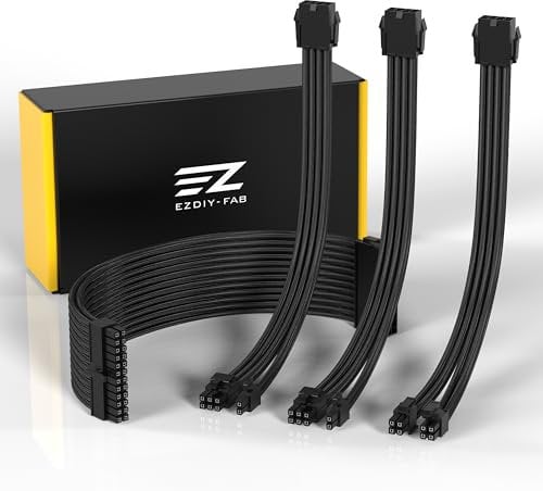 EZDIY-FAB Cable Alargador Revestido Custom Mod PC - Trenzado de Nailon Suave Con Peine de 24/8/6+2/4+4 Pines de 300 mm - Negro