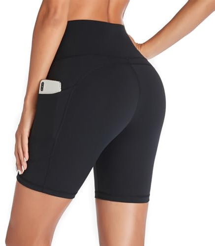 GIMDUMASA Gym Shorts for Women UK High Waist Cycling Shorts Tummy Control with Pockets for Ladies Yoga Cycle Bike Workout Running Fitness Activewear Black