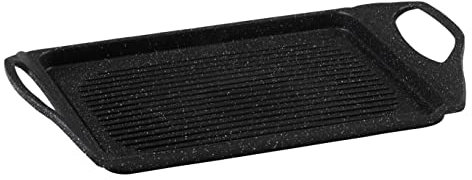 Pradel Excellence - Plancha Grill 43 x 27 cm - Revêtement Façon Pierre Sans PFOA - Fonte d’Aluminium - Poignées Silicone Amovibles - Tous Feux Dont Induction, Ancien Manche