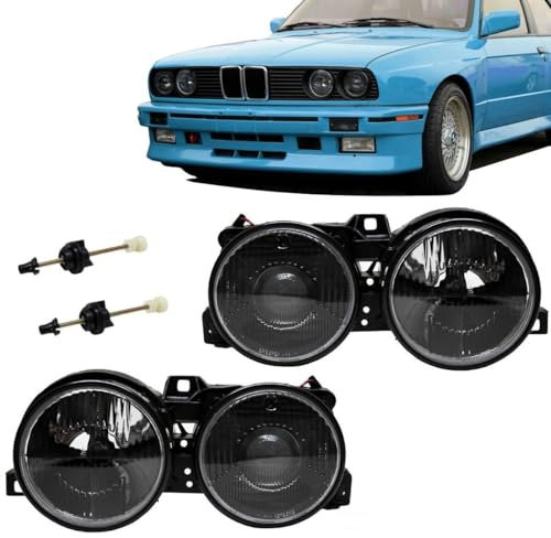 DM Autoteile 1000 2x Fadenkreuz Scheinwerfer Schwarz H1/H1 DE Hella Look kompatibel für BMW E30 3er 82-94