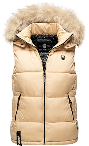 MARIKOO Damen Winter Weste Steppweste mit Kapuze und Fellkragen B896