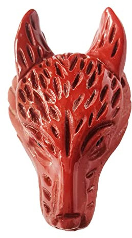 Lovionus89 Natürlich Roter Jaspis Wolf Kopf Stein Statue, Mini 40mm Tier Heilung Kristall Tasche Skulptur