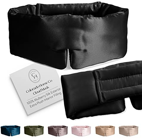 SUNDAYSILKS Seide Schlafmaske, Seide Augenmaske zum Schlafen, Damen | 100% Bio-Maulbeere, 22 Momme; OEKO-TEX; Seitenschläfermaske; Rundumverdunkelung; verstellbarer Klettverschluss