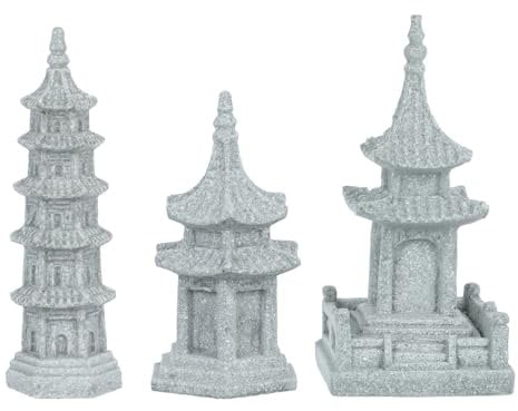 3 Stücke Japanische Steinlaternen Mini Pagode Statue Stein Asiatische Deko Figuren Miniatur Ornamente Hexagon Pavillion Garten Skulpturen Feengarten Aquarium Bonsai Micro Landschaft Dekoration