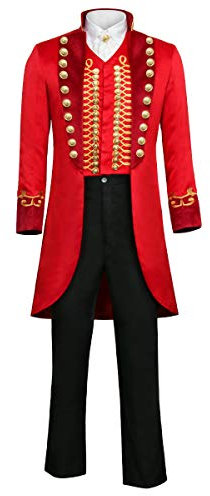 Funhoo Erwachsene Herren Rot Zirkus Kostüm Zirkusdirektor PT Barnum Showman Kostüm Uniform Cosplay Karneval Fasching Partys Frack Jacke Anzug Hosen Outfit (S, Rot)
