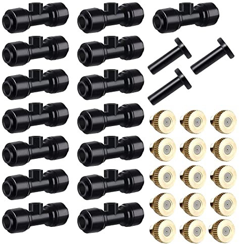 HUAZIZ 15 Pcs Boquillas de Nebulización de Latón,Negro Kit Nebulizador, Boquilla para Sistema de Enfriamiento Exterior y Control de Polvo de Paisajismo en Invernadero