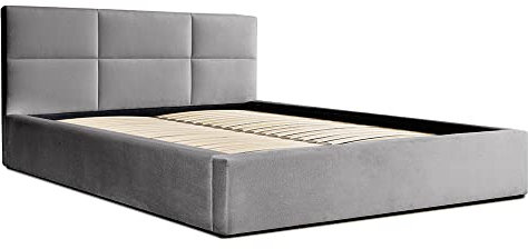 Siblo Bett 160x200 cm - Modern Polsterbett - Doppelbett mit Bettkasten und Lattenros - Malaga Kollektion - Robust Bett mit Stauraum - Bettgestell aus Holz - Grau