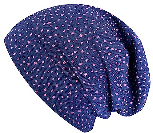 Wollhuhn ÖKO Jungen/Mädchen Bequeme Weiche Long Beanie/Mütze/Beanie-Mütze/Strickmütze/Kindermütze Jersey Gefüttert Übergangszeiten (Öko-Stoffe/Bio) (LB Glitzer Pünktchen Dunkelblau, M)