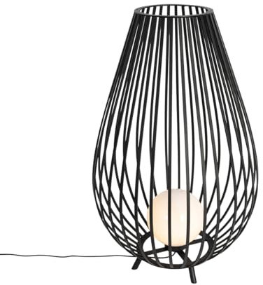 Qazqa - Design Design-Stehleuchte I Stehlampe I Standleuchte I Lampe I Leuchte schwarz mit Opal 110 cm IP44 - Angela - Stahl Rund - LED geeignet E27