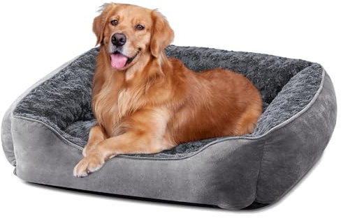 JOEJOY Dog Bed Extra Large - Washable Anti-Anxiety Pet Bed Soft Plush Cat Bed Rectangle Non-Slip Bottom Pet Bed - Small | Medium | Large Size Mattress Mat For Dog, Grey