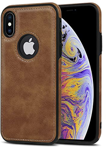 AIOVETEAB Hülle für iPhone XS Max | Anti-Rutsch, Anti-Kratzer und Stoßfest | Vollständige Schutz Premium PU Leder Handyhülle | Kompatibel mit iPhone XS Max | Ultra-dünn und Rundumschutz - Braun