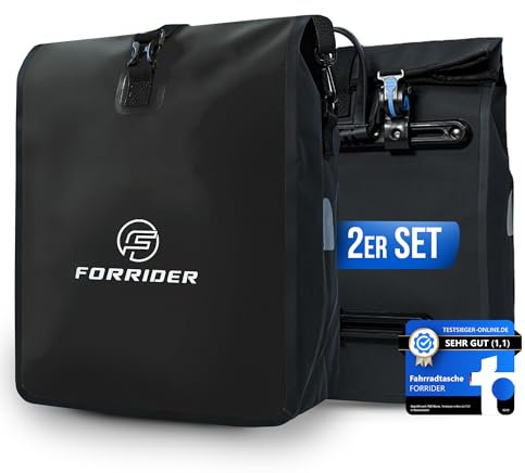 Forrider Fahrradtaschen Set Wasserdicht für Gepäckträger [2x22L Volumen] mit Schultergurt | Gepäckträgertasche | Einzel | Fahrrad Tasche Packtasche hält an jedem Gepäckträger