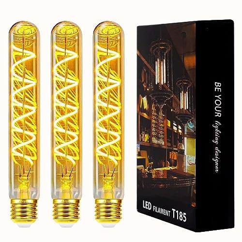 Edison Vintage Glühbirne E27, E27 LED Vintage Dimmbar 4W LED Röhre in 185mm Länge, Retro LED Lampe Warmweiß LED Flötenrohr Glühbirne E27 Vintage Ideal für Wandlampe,Steampunk-Lampen,Stehlampe, 3 Stück