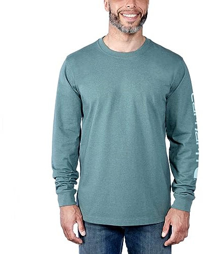 Carhartt Men's Signature Logo Long-Sleeved T-Shirt, Sea Pine Heather, S