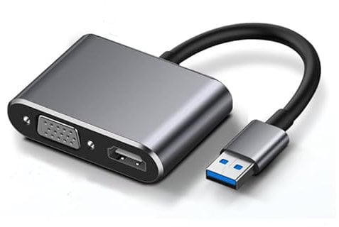 GERUI Adaptateur USB 3.0 vers HDMI VGA, prise en charge HDMI VGA Sync Sortie 1080p Compatible avec Windows 10/8/7