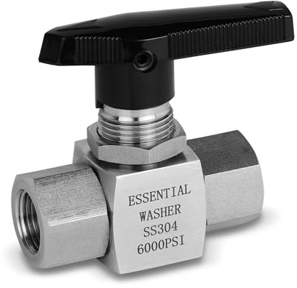 ESSENTIAL WASHER High Temperature Pressure Washer Ball Valve, Stainless Steel 6000 PSI, 3/8 Female BSP Shut-off Valve