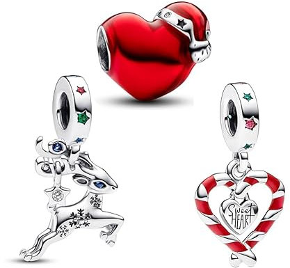 PHCLASY 3 in1 Set Christmas Charms Zirkonia fit Der größte Teil Europas und Amerikas Armband&Halskette,Christmas Bead Charm für Damen
