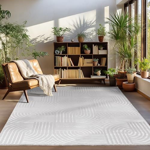 Carpettex Kurzflor Teppich Wohnzimmer 200x300 cm Grau - Skandinavischer Stil, 3D Effekt, Waschbar - Schlafzimmer Küchenteppich Boho Design Weich und Flauschig