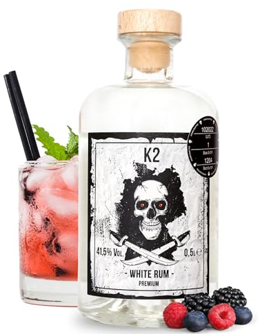 K2 Exquisiter Rum - 0,5L, 41,5% Vol - Deutsche Handwerkskunst trifft auf karibischen Flair - Kristallklar & Vielseitig (White Rum)