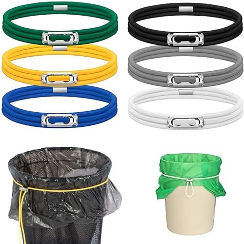 6PCS Trash Can Rubber Bands, Fits 33 Gallon Trash Cans Colorful Bands Adjustable Garbage Can Rubber Bands with Buckle Homewares Litter Box Bands Kitchen Trash Bag Bands for Home Kitchen Office