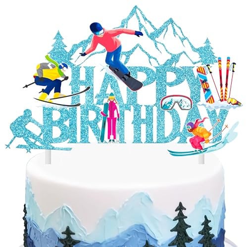 iPartyFun Skiing Happy Birthday Cake Topper