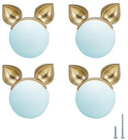 Evionlin 4 Stück blaue Ferkel, niedliche Cartoon-Keramik-Schrankgriffe, Küchenknöpfe, Türgriff, Schubladenzieher für Küche, Kleiderschrank, Kinderzimmer