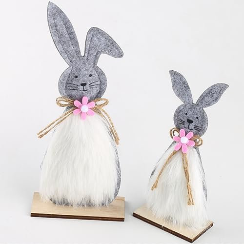 HERZWILD Filz Hase Aufsteller für Ostern,Osterhase Figur Holz, osterndeko Osterhase zum Hinstellen (2hase)