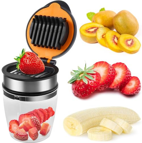 Strawberry Slicer, Stainless Steel Blades Fast Cutting Strawberry Egg Slicer Large Capacity Strawberry Cutter Slicer Cup Multifunctional Fruit Slicer Cup Portable for Fruit Vegetable Salad..