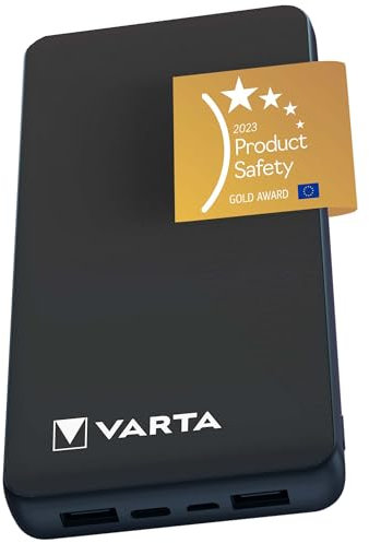 VARTA Power Bank 20000mAh, Powerbank Power on Demand mit 4 Anschlüssen (1x Micro USB, 2x USB A, 1x USB C), kompatibel mit Tablets & Smartphone, in umweltschonender Verpackung